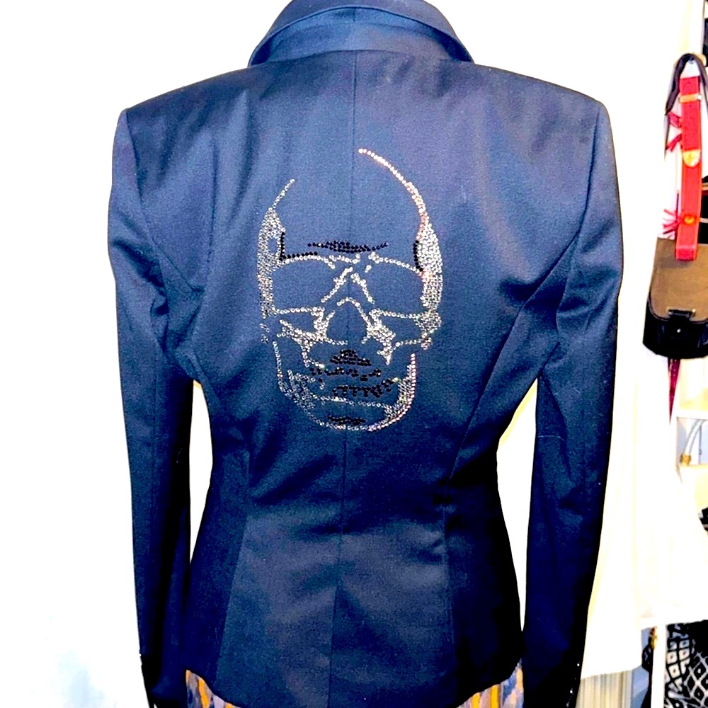 🔥NWOT🔥GLAMOUR🔥CAMPAIGN🔥by Fred Naggar Black Blazer/Swarovski Crystal Skull